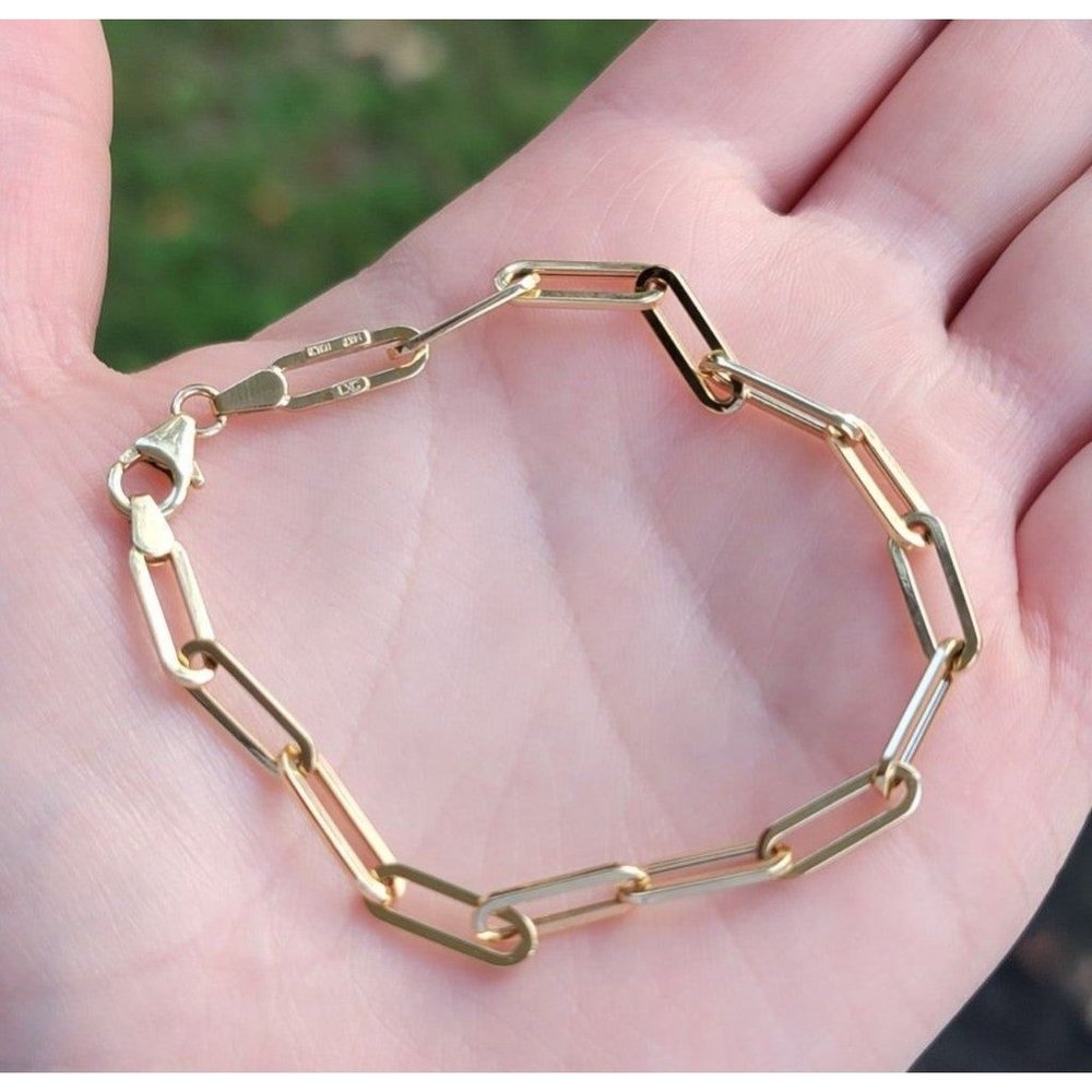14K Gold Paper Clip Bracelet